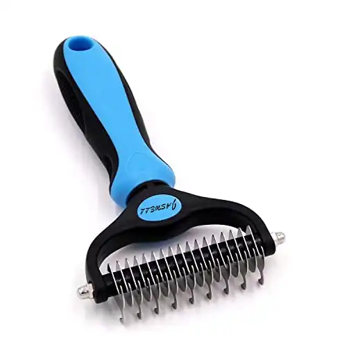 JASWELL Pet Grooming Tool- 2 Sided Undercoat Rake for Dogs &Cats-Safe and Effective Dematting Comb for Mats&Tangles Removing-No More Nasty Shedding or Flying Hair