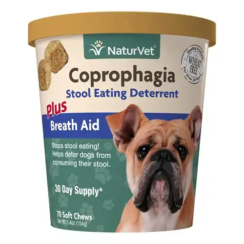 NaturVet – Coprophagia Stool Eating Deterrent Plus Breath Aid – Deters Dogs from Consuming Stool – Enhanced with Breath Freshener, Enzymes & Probiotics – 70 Soft Chews