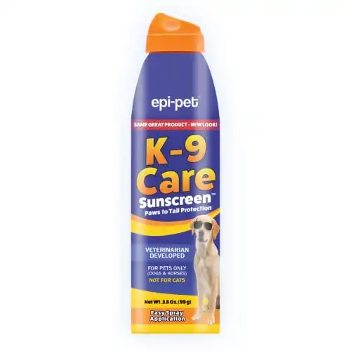 Epi-Pet K-9 Care Sunscreen, Paws to Tail Protection, Prevents Sunburns on Dogs and Horses, Sun Protector Spray, SPF 30+, Non-Greasy/Oily Solution 3.5 oz