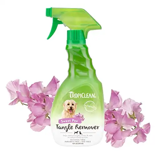 TropiClean Sweet Pea Tangle Remover Spray for Pets, 16oz - Made in USA - Dog Detangler and Dematting Spray - Naturally Derived Ingredients - No-Rinse Formula - Alcohol Free - Paraben Free - Dye Free