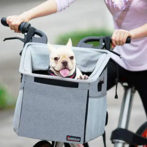 Pet Carrier Bicycle Basket Bag Pet Carrier/Booster Backpack for Dogs and Cats with Big Side Pockets,Comfy & Padded Shoulder Strap,Travel with Your Pet Safety Grey