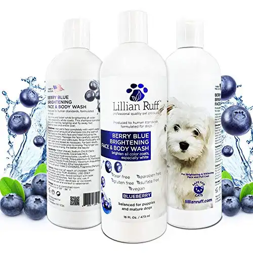 Lillian Ruff Berry Blue Brightening Face and Body Wash for Dogs and Cats - Tear Free Blueberry Shampoo - Remove Tear Stains, Hydrate Dry Itchy Skin, Add Shine & Luster to Coats - Made in USA (16oz...