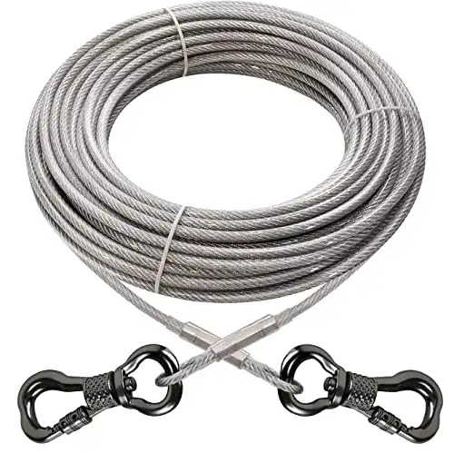XiaZ 70ft Tie Out for Dogs, Large Dog Runner Cable Up with Locking Carabiner, Up to 250 Pounds, Pet Chain Trolley System for Outside