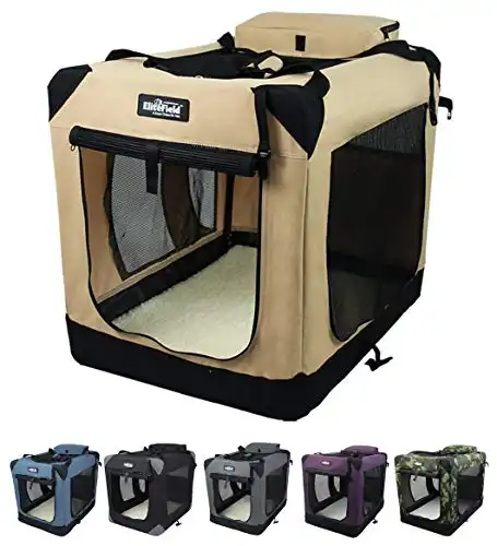 EliteField 3-Door Folding Soft Dog Crate, Indoor & Outdoor Pet Home, Multiple Sizes and Colors Available (42" L x 28" W x 32" H, Beige)