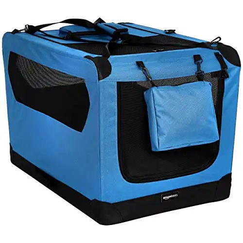 Amazon Basics Folding Portable Soft Pet Dog Crate Carrier Kennel - 36 x 24 x 24 Inches, Blue