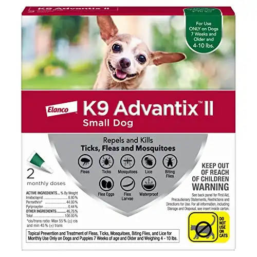 K9 Advantix II Flea and Tick Prevention for Small Dogs (4-10 Pounds), 2 Pack