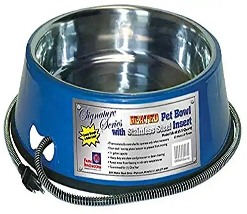 Farm Innovators Model SB-60 5-1/2-Quart Heated Pet Bowl with Stainless Steel Bowl Insert, Blue, 60-Watt