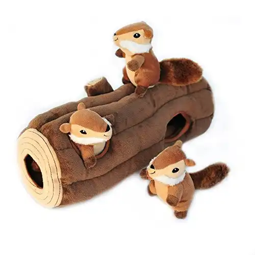 ZippyPaws Woodland Friends Burrow Interactive Dog Toys - Hide and Seek Dog Toys and Puppy Toys, Colorful Squeaky Dog Toys, and Plush Dog Puzzles, Chipmunks n Log