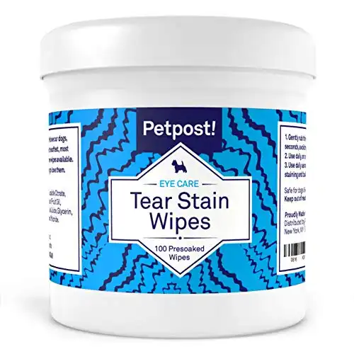 Petpost | Tear Stain Remover Wipes - 100 Presoaked Cotton Pads - Best Natural Eye Crust Treatment for White Fur - Maltese Angels Approved - Chemical and Bleach Free - 4 Oz.