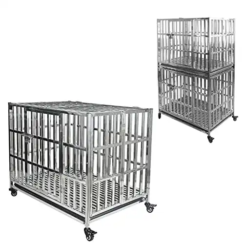 Confote 37" Stackable Heavy Duty Dog Kennel Pet Stainless Steel Crate Cage for Small Dogs with Tray in-Door Foldable & Portable for Animal Out-Door Travel