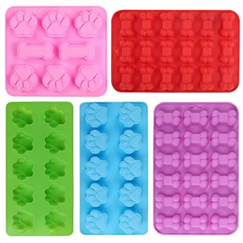 Dog Paw and Bone Shaped Silicone Mold, Non-Stick food Grade, Ice tray, Reusable Silicone Mold, Used for Chocolate, Candy, Cupcake, Pudding, Jelly, Puppy Biscuit (5 pcs)