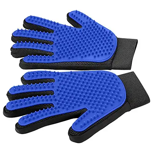 [Upgrade Version] Pet Grooming Glove - Gentle Deshedding Brush Glove - Efficient Pet Hair Remover Mitt - Enhanced Five Finger Design - Perfect for Dog & Cat with Long & Short Fur - 1 Pair (BLU...