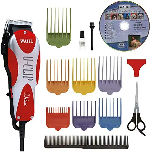 Wahl Professional Animal Deluxe U-Clip Pet, Dog, & Cat Clipper & Grooming Kit (#9484-300), Red and Chrome