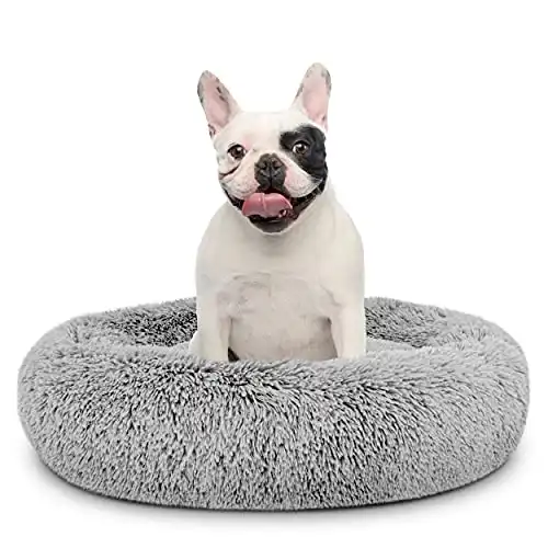 The Dog’s Bed Sound Sleep Donut Dog Bed, Med Silver Grey Plush Removable Cover Calming Nest Bed