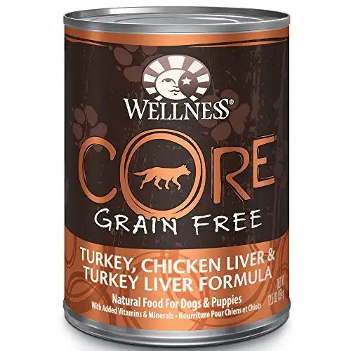 Wellness Natural Pet Food CORE Natural Wet Grain Free Canned Dog Food, Turkey & Chicken, 12.5-Ounce Can (Pack of 12)