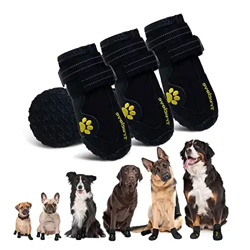 EXPAWLORER Waterproof Dog Boots Reflective Non Slip Pet Booties for Medium Large Dogs Black 4 Pcs (1(2.01"x1.65"), Black)