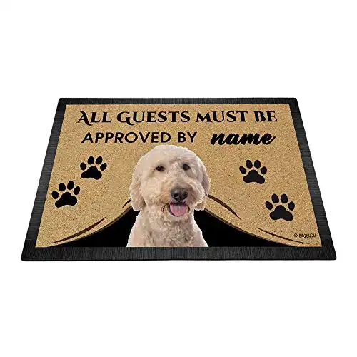 BAGEYOU All Guests Must be Approved Doormat with My Love Dog Goldendoodle Welcome Floor Mat Custom Name 23.6" X 15.7"