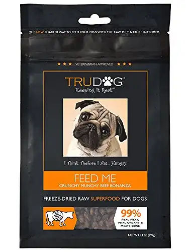 TruDog Feed Me Crunchy Munchy Beef Bonanza Dog Food - Real Freeze-Dried Raw Beef Superfood - 14 oz - Rich in Protein - Includes Omega-3 - Grain Free - No Fillers, Preservatives, or Coloring