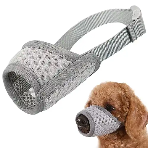 Dog Muzzle, Soft Mesh Muzzle for Small Medium Large Dogs Chihuahua Poodles Beagle Dachshund Corgis Labrador Golden, Puppy Muzzle for Biting Chewing Grooming, Allows Panting Drinking (Grey, XXS)