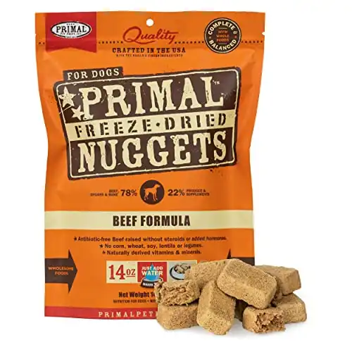 Primal Freeze Dried Dog Food Nuggets Beef Formula, Crafted in The USA Grain Free Raw Dog Food, 14 oz