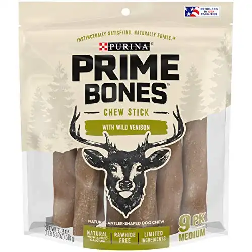 Purina Prime Bones Made in USA Facilities Limited Ingredient Medium Dog Treats, Chew Stick With Wild Venison - 21.8 Oz. Pouch