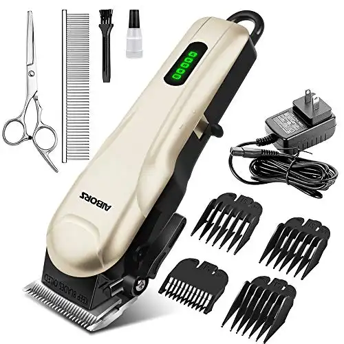 AIBORS Dog Clippers for Grooming for Thick Coats Heavy Duty Low Noise Rechargeable Cordless Pet Hair Grooming Clippers, Professional Dog Grooming Kit Dog Trimmer Shaver for Small Large Dogs Cats Pets