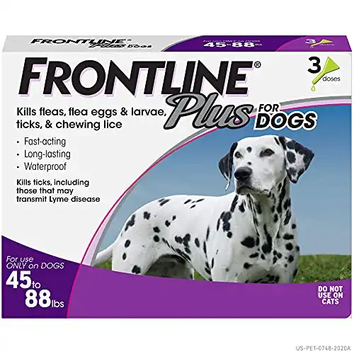 Frontline Plus Flea and Tick Treatment for Dogs (Large Dog, 45-88 Pounds, 3 Doses)