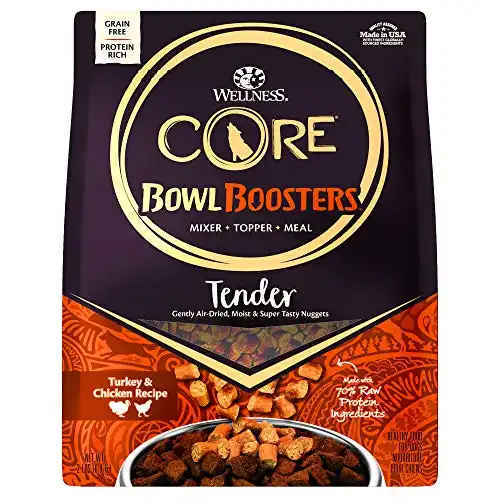 Wellness CORE Natural Grain Free Bowl Boosters Tender Dog Food Mixer Or Topper (Turkey & Chicken Recipe, 2-Pound Bag)