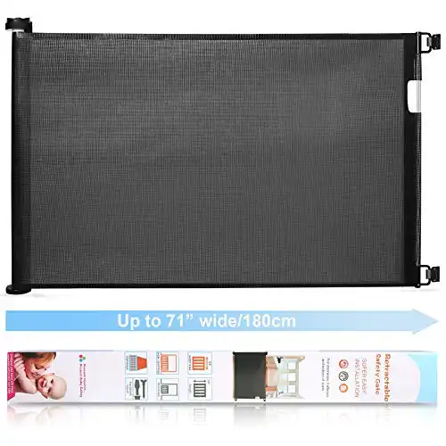 Retractable Baby Gate Extra Wide PRObebi Mesh Safety Gate for Babies and Pets 34" Tall Extends up to 71" Wide, Retractable Mesh Gate for Stairs/Doorways/Indoor/Outdoor/Hallways
