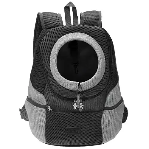 Mogoko Cat Dog Backpack Carrier, Puppy Pet Front Pack with Breathable Head Out Design and Double Mesh Padded Shoulder for Outdoor Travel Hiking (M, Black)