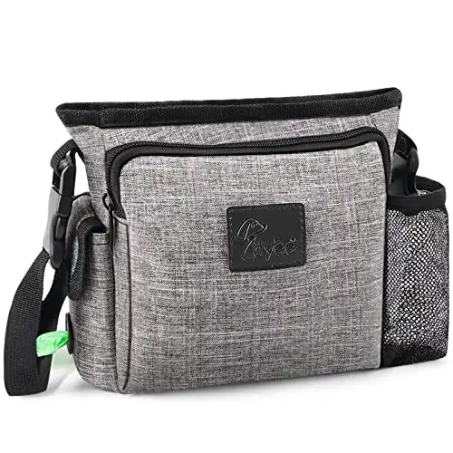 Large Dog Treat Pouch for Training with Magnetic Closure, Portable Dog Walking Fanny Pack Built-in Poop Bag Dispenser and Multiple Pockets, Includes Waist Belt Clip, Adjustable Shoulder Strap (Grey)