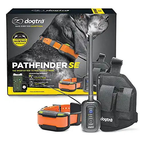 Dogtra Pathfinder SE GPS Tracking & Training E-Collar Special Edition LED Receiver 9-Mile 21-Dog Expandable Rechargeable Waterproof Compatible Smartphone Required with Wearable Carrying Holster