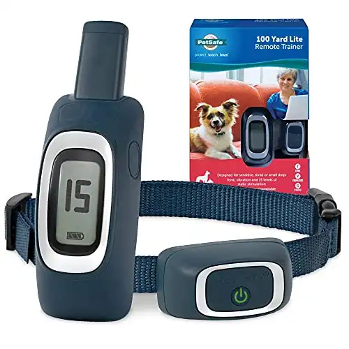 PetSafe Remote Training Collar - 100 Yard (300 FT) Range - Lite Collar Fits Small or Medium Dogs - Choose from Tone, Vibration, or 15 Levels of Static Stimulation for Training Off Leash Dogs