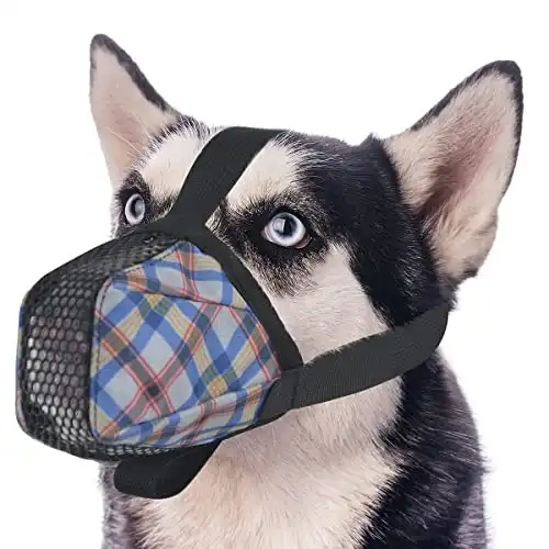 Dog Muzzle, Soft Dog Muzzle for Small Medium Large Size Dogs Mesh Printed Full Coverage Muzzle Health Guard Dog Muzzle Prevent Biting Chewing Licking Breathable Dog Mouth Cage for Large Breed Dog S