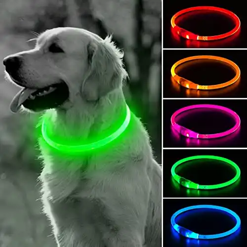 BSEEN Light Up Dog Collars, USB Rechargeable Glowing LED Dog Collar, TPU Cuttable Safety Dog Lights for Small Medium Large Dogs (Green)
