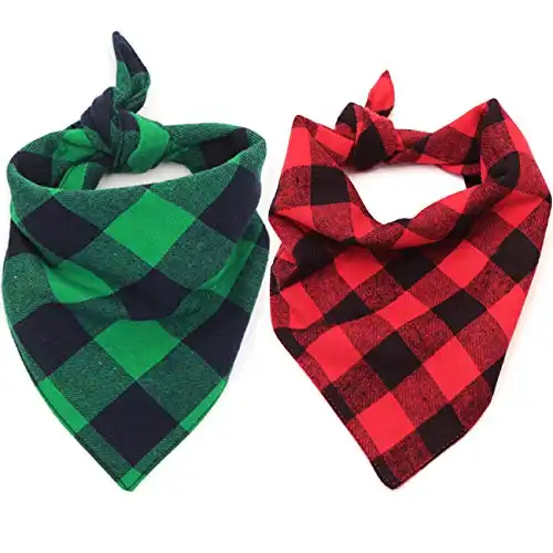 Malier 2 Pack Dog Bandana Christmas Classic Plaid Pet Bandana Scarf Triangle Bibs Kerchief Set Pet Costume Accessories Decoration for Small Medium Large Dogs Cats Pets (L, Red Plaid + Green Plaid)