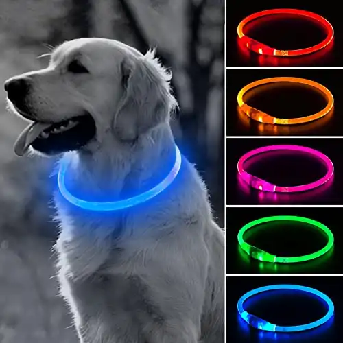 BSEEN LED Dog Collar, USB Rechargeable Glowing Pet Collar, TPU Cuttable Dog Safety Lights for Small Medium Large Dogs (Blue)