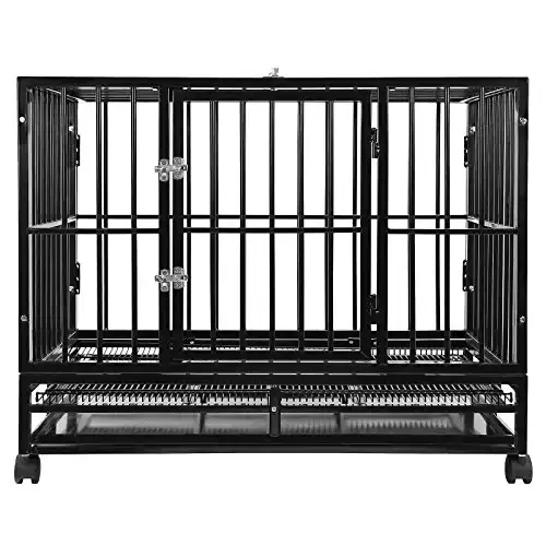 SmithBuilt 48" Extra Large Heavy-Duty Dog Crate Cage - XL Two-Door Indoor Outdoor Pet & Animal Kennel with Tray - Black