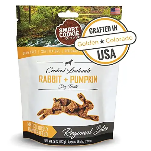 Smart Cookie All Natural Soft Dog Treats - Rabbit and Pumpkin - Training Treats for Dogs & Puppies with Allergies or Sensitive Stomachs - Grain Free, Chewy, Human-Grade, Made in The USA - 5oz Bag