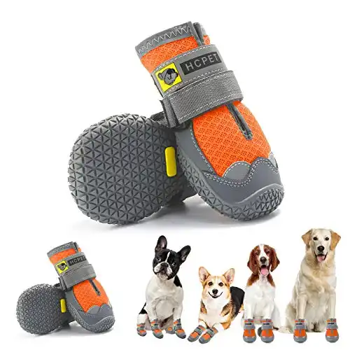 Hcpet Dog Boots Breathable Dog Shoes for Small Medium Large Dogs, Anti-Slip Puppy Booties Paw Protector with Reflective Straps 4Pcs