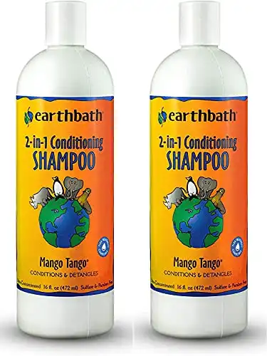earthbath 2-in-1 Conditioning Shampoo for Pets, Dog Shampoo and Conditioner, Conditions & Detangles, Made in USA Mango Tango, 16oz (Pack of 2)