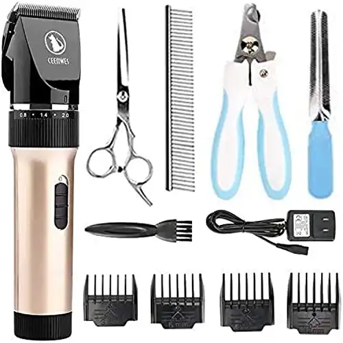 Ceenwes Pet Clippers (Upgrade Version) Low Noise Professional Dog Clippers Rechargeable Cordless Pet Clipper Trimmers Pet Hair Grooming Kit for Cats Dogs and Other Animals