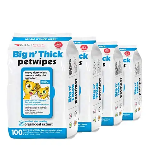 Petkin Petwipes, 400 Wipes – Big 'n Thick Extra Large Pet Wipes for Dogs and Cats – Cleans Face, Ears, Body and Eye Area – Super Convenient, Ideal for Home or Travel – 4 Packs of 100 Wipe...