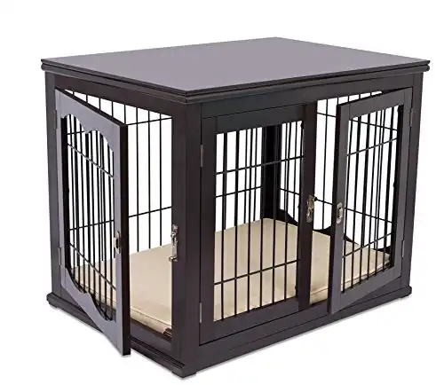 BIRDROCK HOME Decorative Dog Kennel with Pet Bed for Small Dogs - Espresso - Double Door - Wooden Wire Dog House - Indoor Pet Dog Crate Side Table - Bed Nightstand