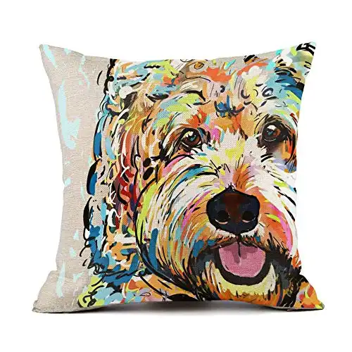 Redland Art Cute Pet Goldendoodle Frise Dog Pattern Throw Pillow Covers Linen Cushion Cover Cases Pillowcases Sofa Home Decor 18”x 18”Inch (45 x 45cm)