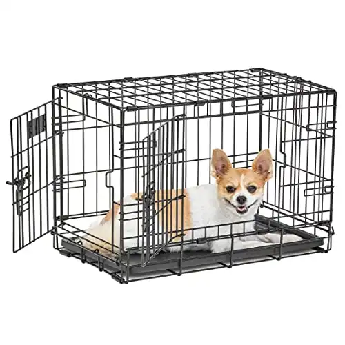 Dog Crate | MidWest Life Stages XS Double Door Folding Metal Dog Crate | Divider Panel, Floor Protecting Feet, Leak-Proof Dog Pan | 22.5L x 14W x 16H inches, XS Dog Breed