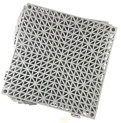 Set of 9 Interlocking Gray Rubber Floor Tiles- 11.5 inches Each Side - Non-Slip Tread - Wet Areas Like Pool Shower Locker-Room Bathroom Deck Patio Garage Boat. Can be Cut to fit- Foghorn Construction