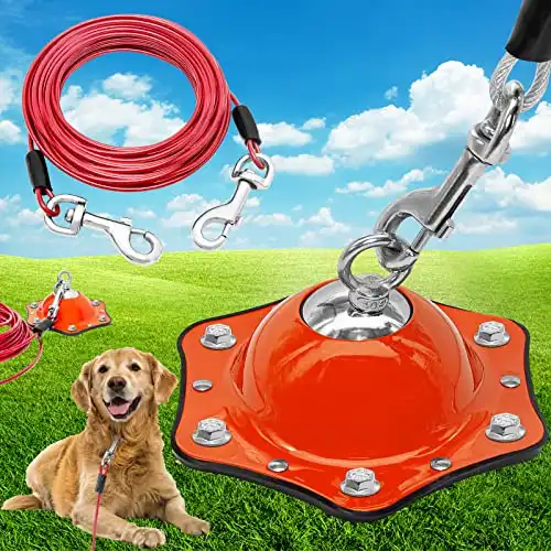 PNBO 360° Swivel Dog Tie Out Cable and Stake,Dog Runner for Yard with 30ft Dog Chains for Outside,Outdoor Rust Proof Dog Anchor Holds 1500lbs of Pull Force for Medium Large Dogs