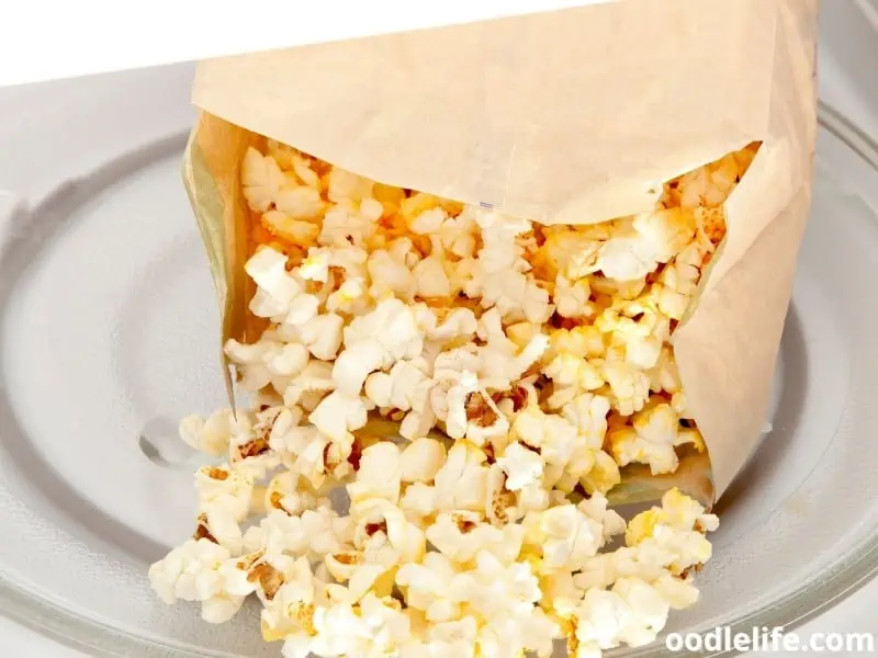 cooked popcorn in a microwave oven