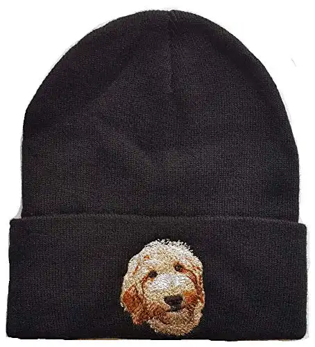 Goldendoodle Dog Embroidered on a Black Beanie